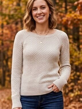Lightweight Cozy American Eagle Cream-Oatmeal Basket Weave Cable Knit Sweater XS